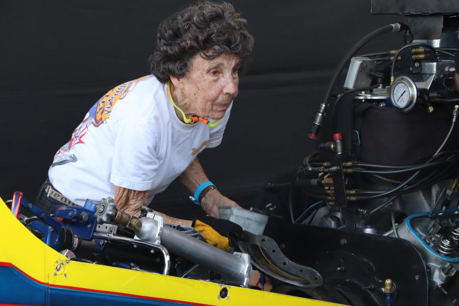 Alison Lee, one of the nation’s top rated car tuners, works on “Great Expectations III” at the Holley National Hot Rod Reunion.

Photo by: Gwen Hatcher/Bowling Green High School