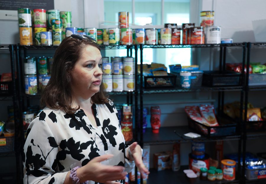 Leslie North, the director of sustainability at WKU, gives a tour of the food pantry in the WKU Office of Sustainability.