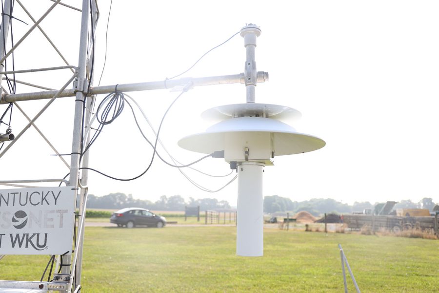 A probe on the Kentucky Mesonet station at the WKU Farm  measures temperature, dew point and relative humidity. The Kentucky Mesonet monitors 78 stations across the state with the newest station brought online June 6.